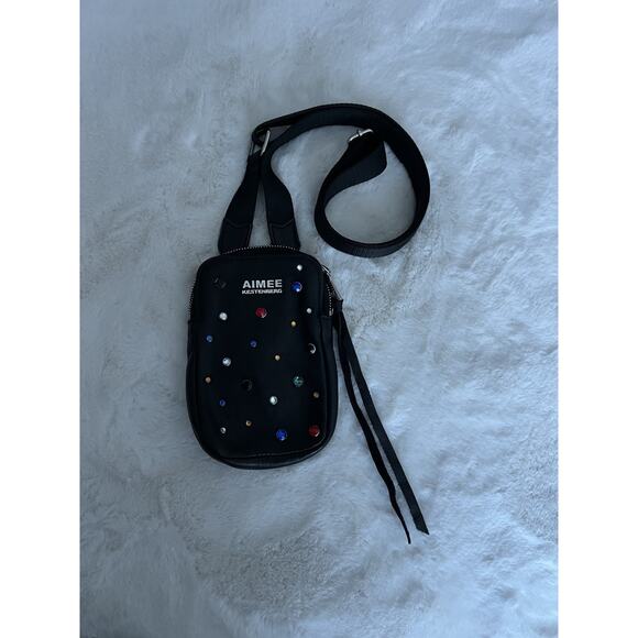 Aimee Kestenberg Womens Leather Jeweled Camera Crossbody Shoulder Handbag Black - Picture 3 of 9